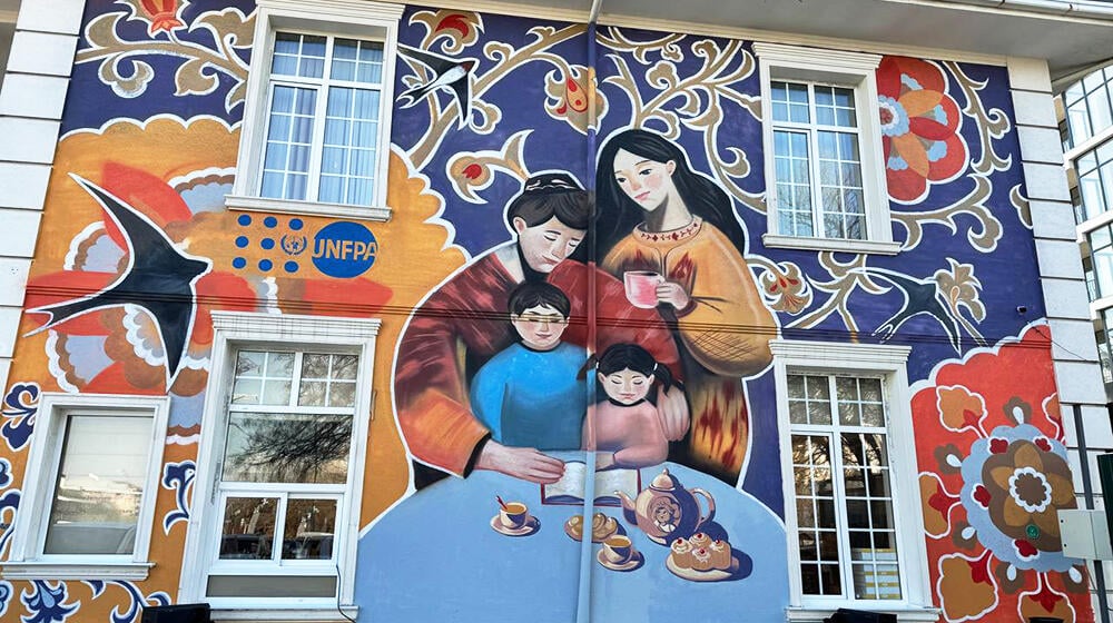 mural portraying  a family