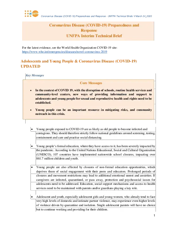 Coronavirus Disease (COVID-19) Preparedness and Response UNFPA Interim Technical Brief