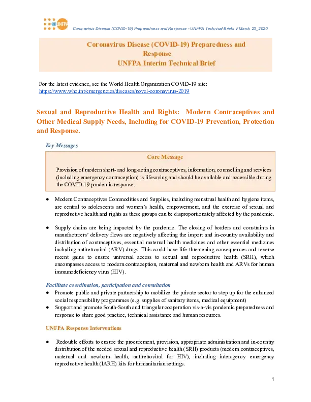 Coronavirus Disease (COVID-19) Preparedness and Response UNFPA Interim Technical Brief