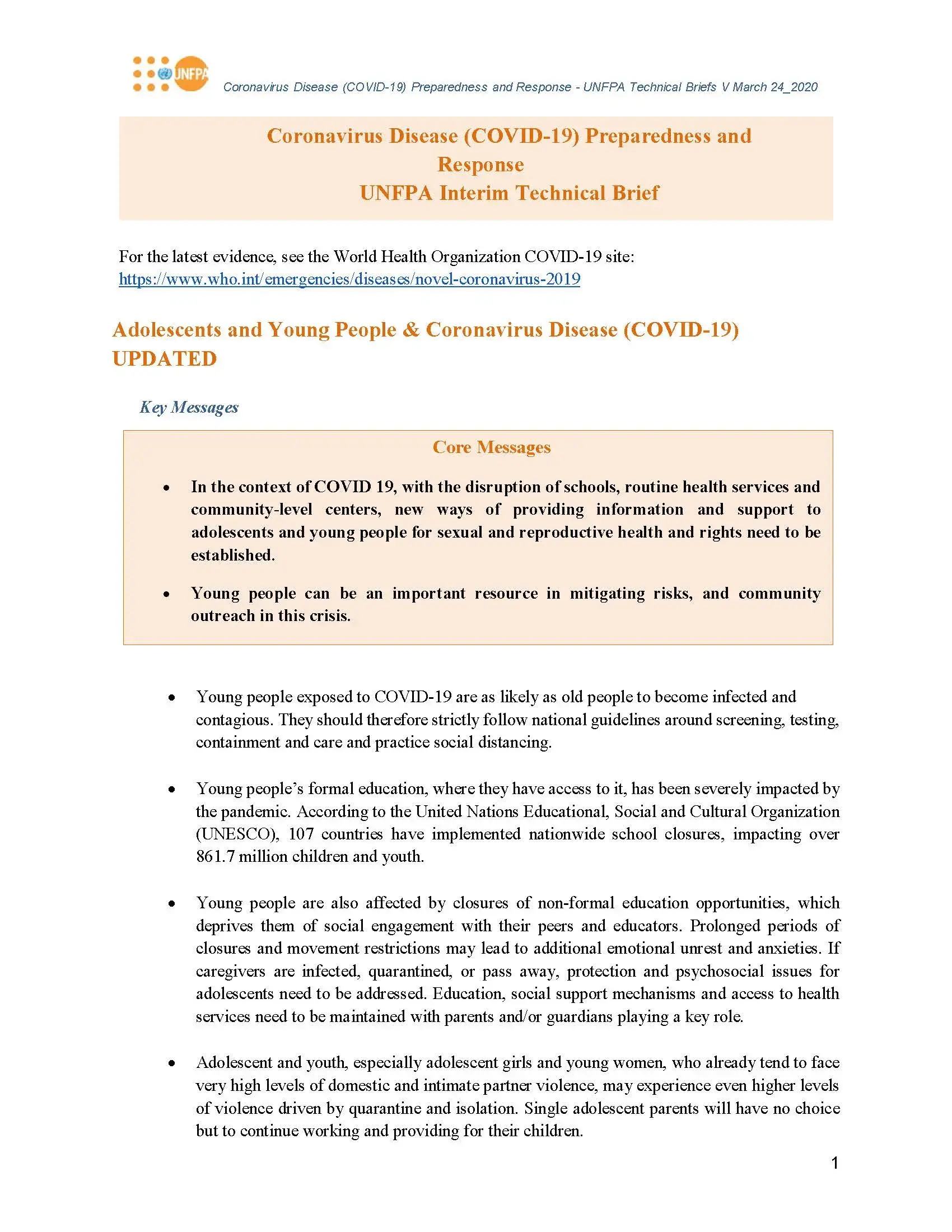 Coronavirus Disease (COVID-19) Preparedness and Response UNFPA Interim Technical Brief 